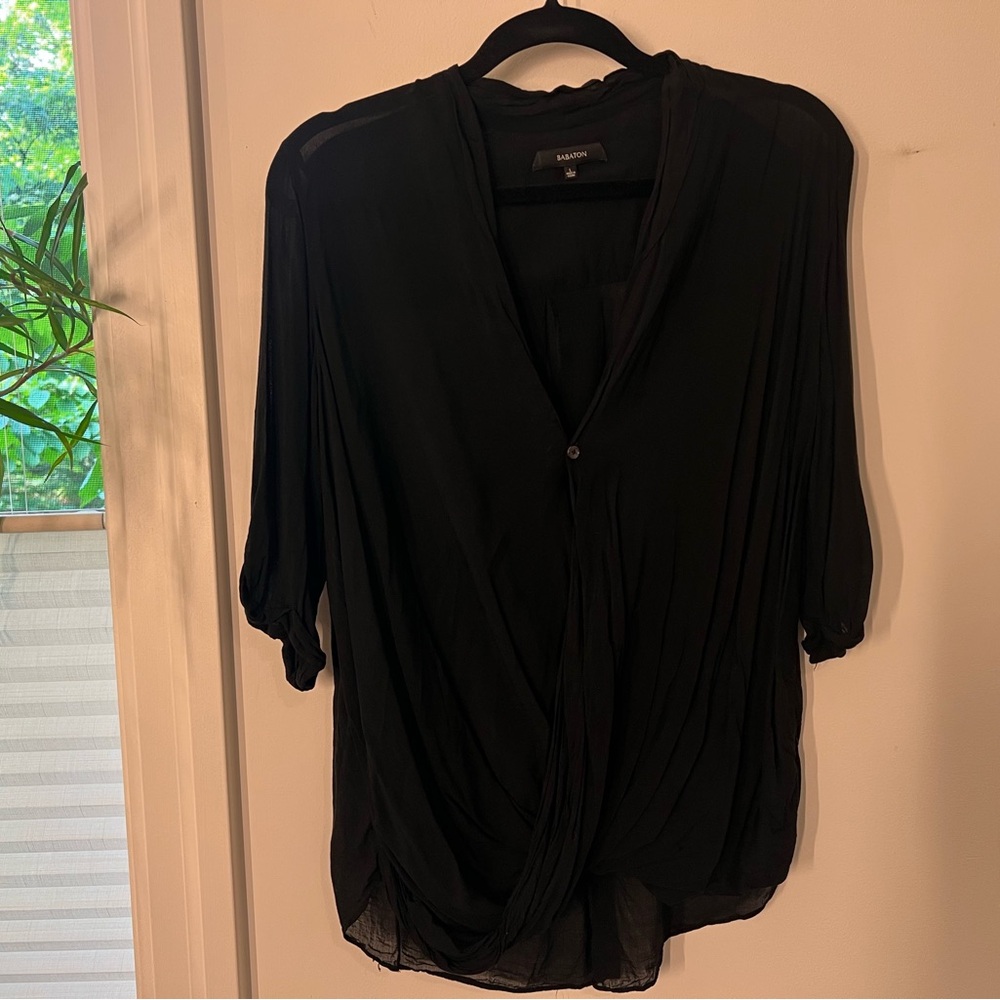 Babaton large black flowy shirt with 3/4 sleeves